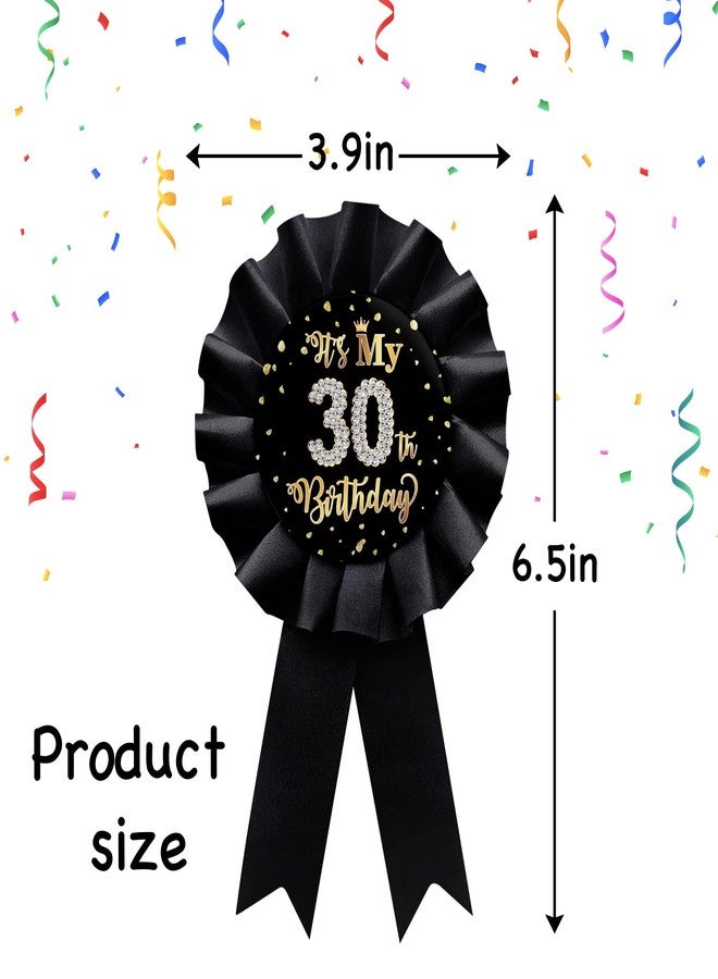 WIDEIDEAL Black It's My 30th Birthday Tinplate Badge Pin, Happy 30th Birthday Man or Woman Award Ribbon Party Decorations Sign - Image 2